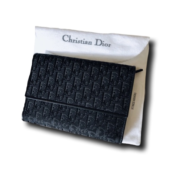 DIOR Vintage Mini Jacquard Black Monogram Logo Oblique Canvas Leather Wallet - Picture 14 of 16